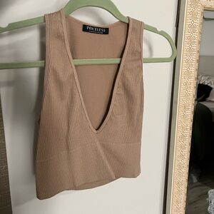 Tan Ribbed Women's Top